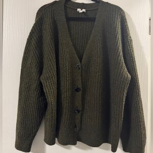 Topshop Dark Green Ribbed Cardigan
